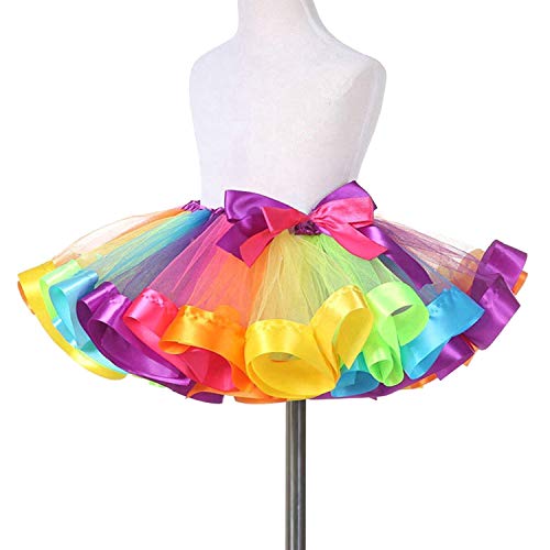 traderplus Little Girls Layered Rainbow Ribbon Tutu Skirt Dress Ballet Tiered (Large 7-9 Years) - Image 2