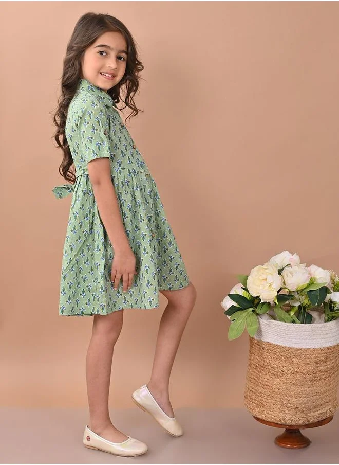 ليلك Green Dresses Straight Fit made from Cotton featuring Self Design design and Round Neck neckline