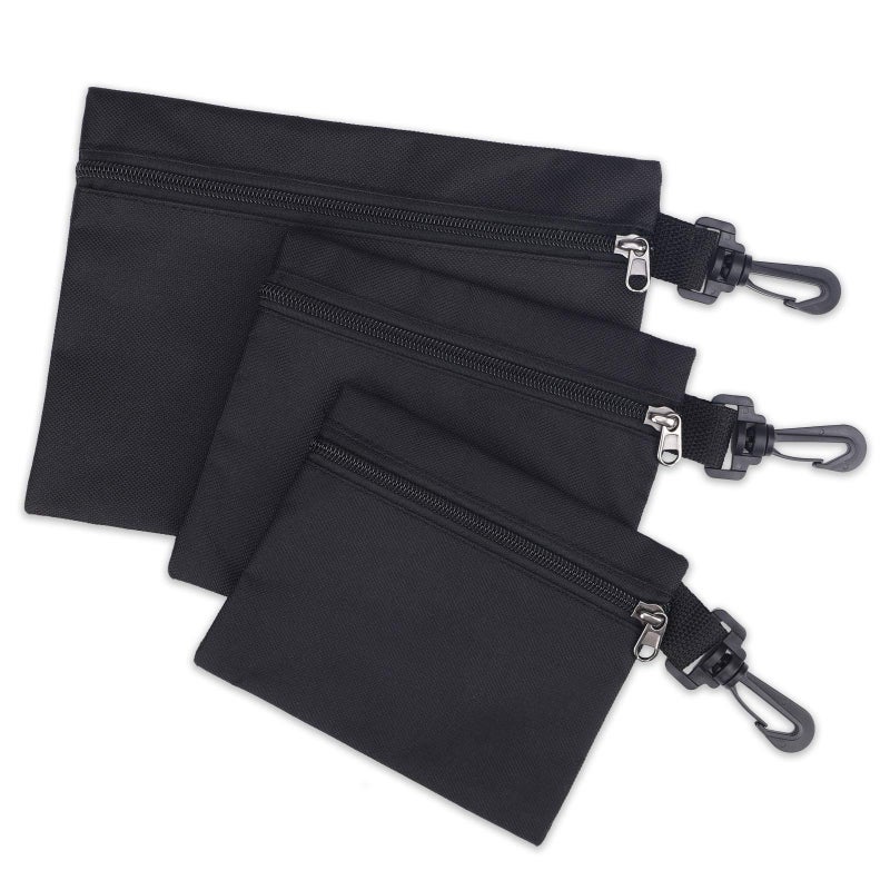 QCWN 3 Pack Small Zipper Tool Pouch Utility Multipurpose Storage Organizer Durable 600D Oxford Waterproof Tool Bag with Carabiner Clip for Tools Stationary Pencil Case Pencil Bag - Image 1