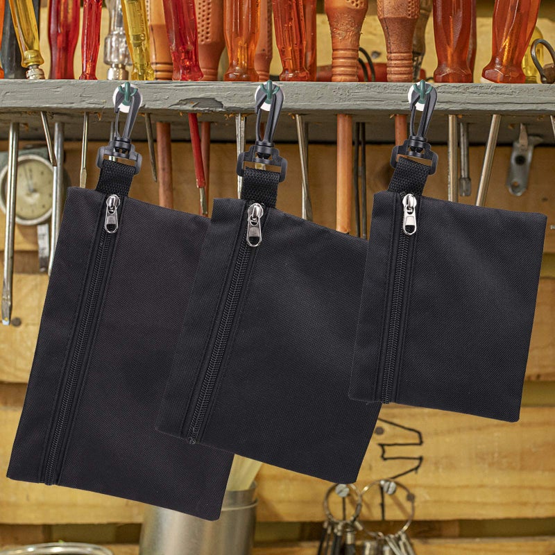 QCWN 3 Pack Small Zipper Tool Pouch Utility Multipurpose Storage Organizer Durable 600D Oxford Waterproof Tool Bag with Carabiner Clip for Tools Stationary Pencil Case Pencil Bag - Image 5
