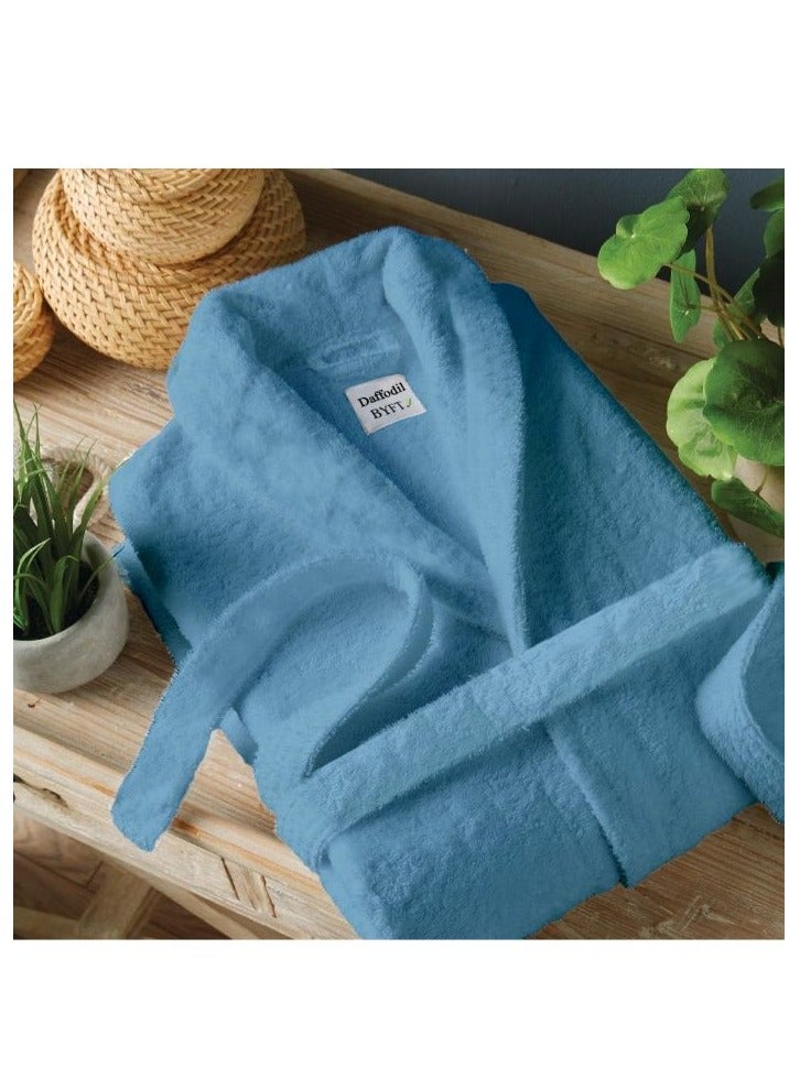 BYFT Daffodil (Light Blue) Premium Unisex Bathrobe, 100% Terry Cotton, Highly Absorbent and Quick dry, Hotel and Spa Quality Bathrobe for Men and Women-400 GSM - Image 1