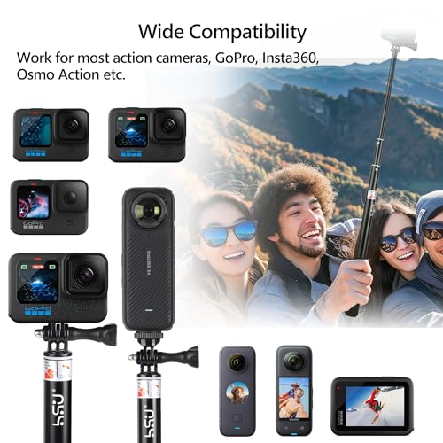 HSU Extendable Selfie Stick for Action Camera, Waterproof Hand Grip for GoPro Hero 13/12/11/10/9/8/7, Handheld Monopod 11.8" to 36.2" for Cell Phones AKASO Insta360 X4 X3 and Other Action Cameras - Image 5