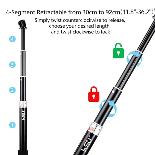 HSU Extendable Selfie Stick for Action Camera, Waterproof Hand Grip for GoPro Hero 13/12/11/10/9/8/7, Handheld Monopod 11.8" to 36.2" for Cell Phones AKASO Insta360 X4 X3 and Other Action Cameras - Image 3
