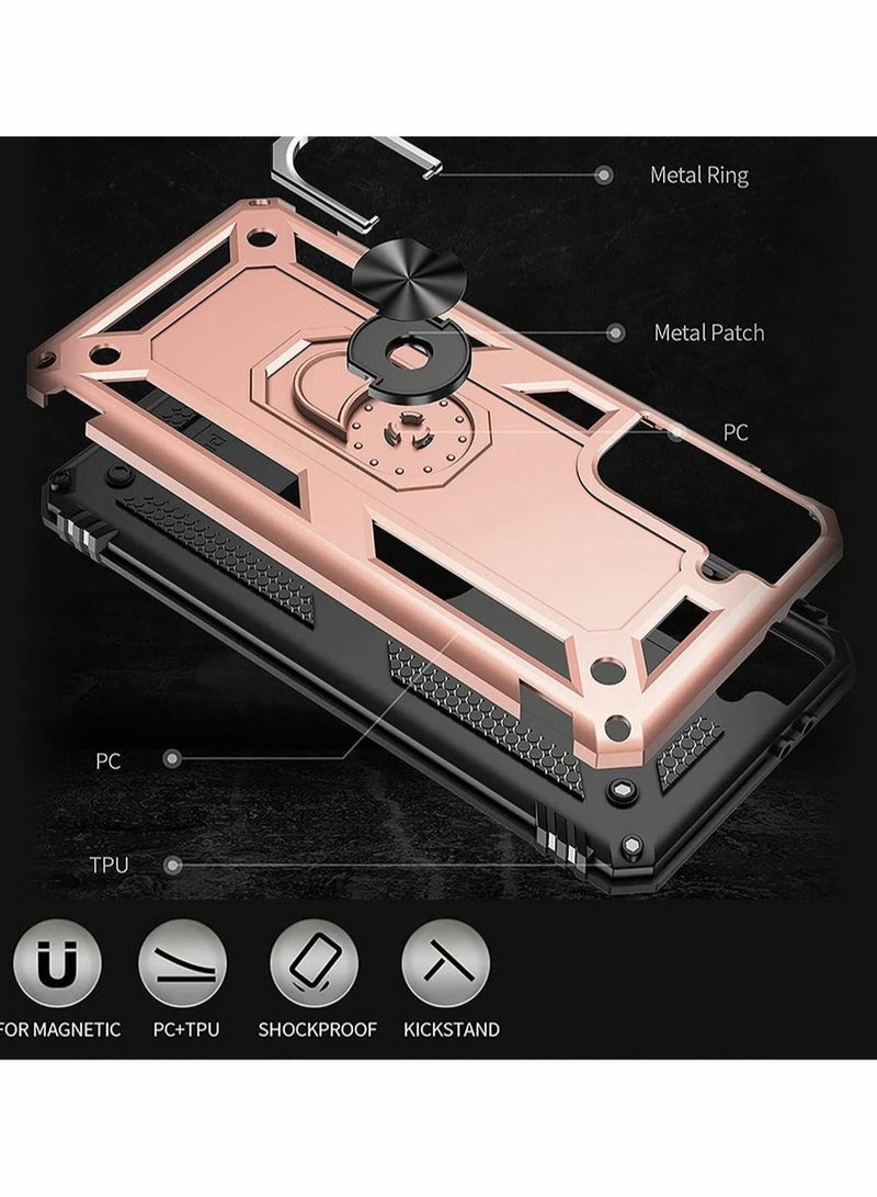 Captaintech Case for Galaxy S21 Fe 5G Protector Heavy Duty with Magnetic Ring Kickstand Anti-Fall Shockproof Bumper Cover FE Men Women Rose Gold - Image 5