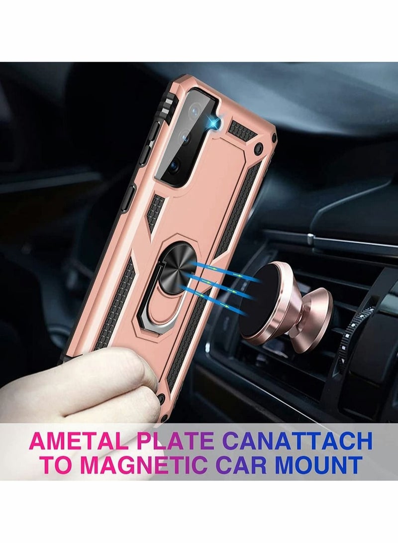 Captaintech Case for Galaxy S21 Fe 5G Protector Heavy Duty with Magnetic Ring Kickstand Anti-Fall Shockproof Bumper Cover FE Men Women Rose Gold - Image 3