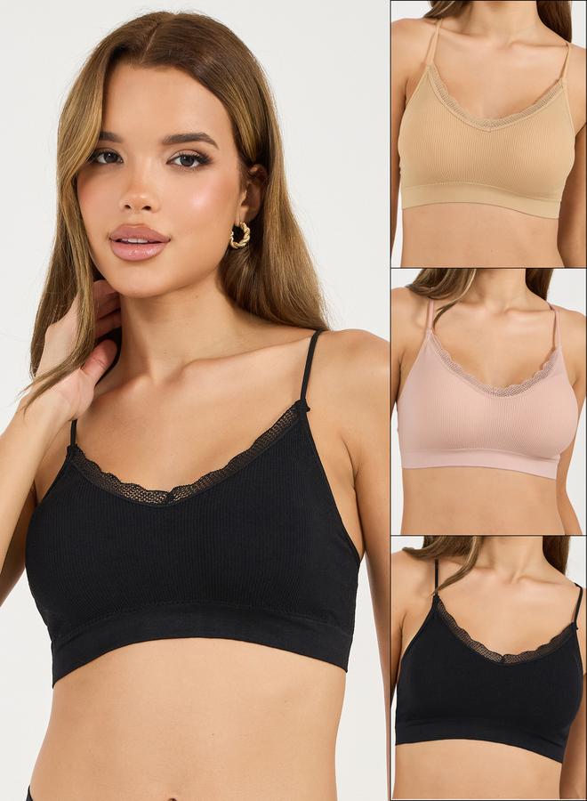 Styli Pack of 3 - Padded Lace Trim Crop Top with Thin Criss Cross Straps  - Image 1