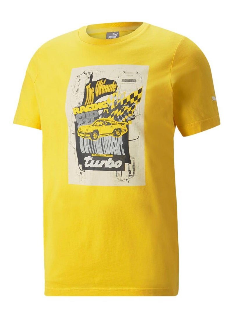 بورشه تي شيرت بورش ليجاسي جرافيكي للرجال باللون الليموني والكروم - Image 1