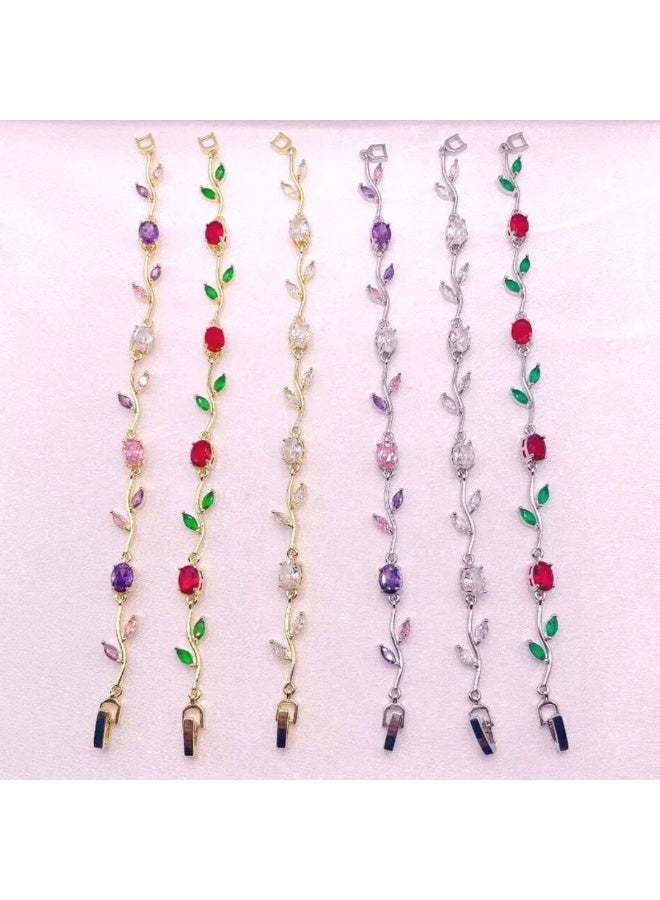 Elegant bracelet with red stones and green leaves in a luxurious design - available in silver - Image 3