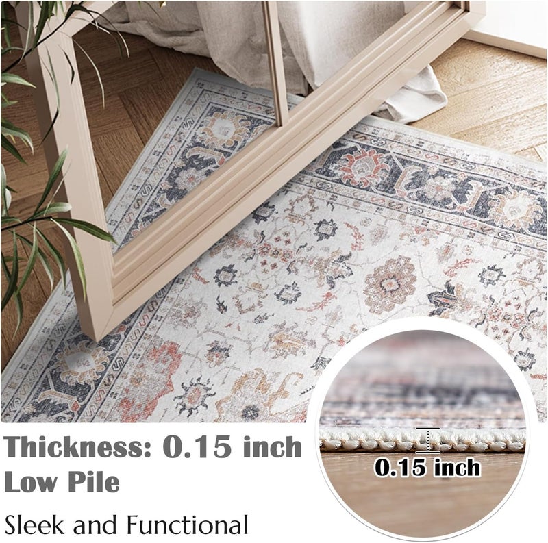 jinchan Area Rug 305x240CM Vintage Traditional Carpet Foldable Thin Mat Distressed Floral Print Indoor Floor Cover for Bedroom Living Room Dining Room Taupe - Image 4