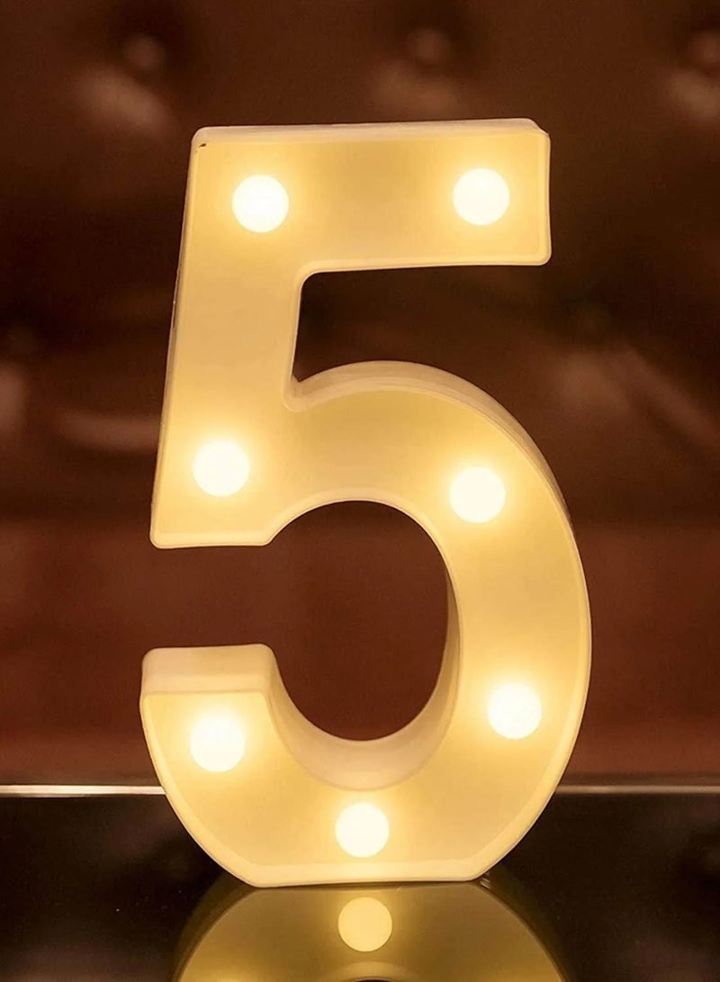 Festive Gallery "5" Decorative Plastic LED Marquee Letter Light, Battery Operated Letter Light Sign for Wedding Party Home Decoration height 22cm ( Battery Included ) - Image 1
