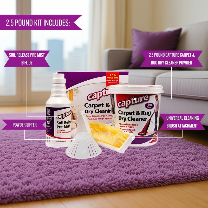 Capture Carpet Total Care Kit 250 - Home Couch and Upholstery, Car Rug, Dogs & Cats Pet Carpet Cleaner Solution - Strength Odor Eliminator, Stains Spot Remover, Non Liquid & No Harsh Chemical - Image 2