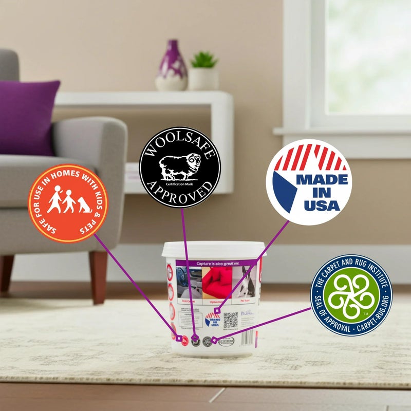 Capture Carpet Total Care Kit 250 - Home Couch and Upholstery, Car Rug, Dogs & Cats Pet Carpet Cleaner Solution - Strength Odor Eliminator, Stains Spot Remover, Non Liquid & No Harsh Chemical - Image 4