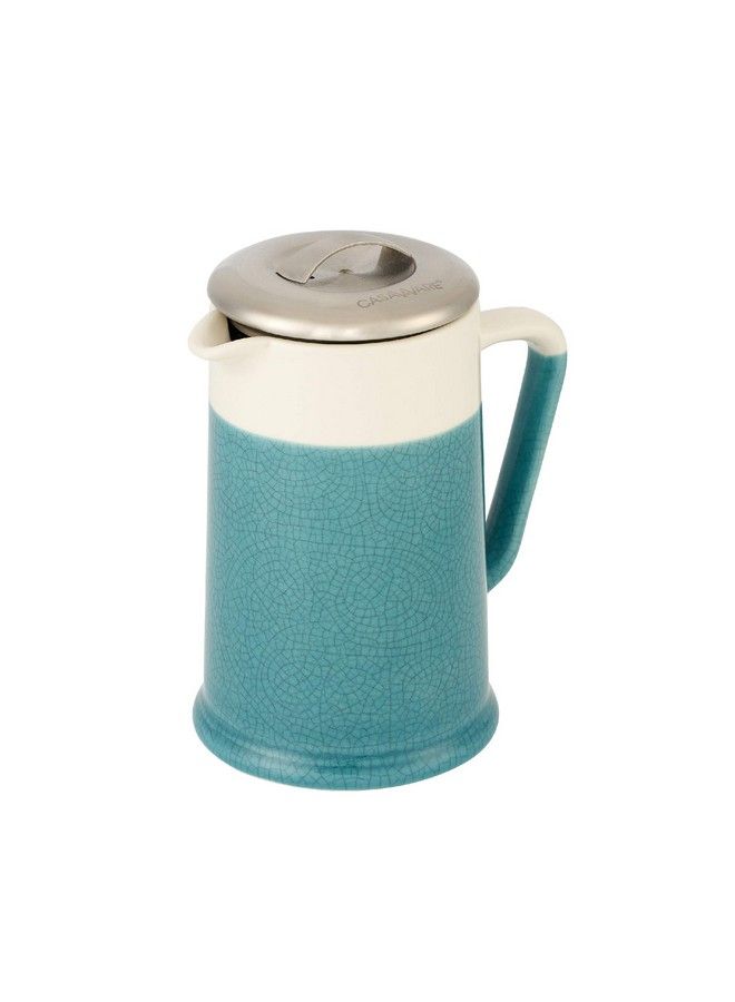 casaWare Crackled Glaze 24Ounce Premium White Stoneware Teapot With Stainless Steel Lid/Strainer (Turquoise) - Image 3