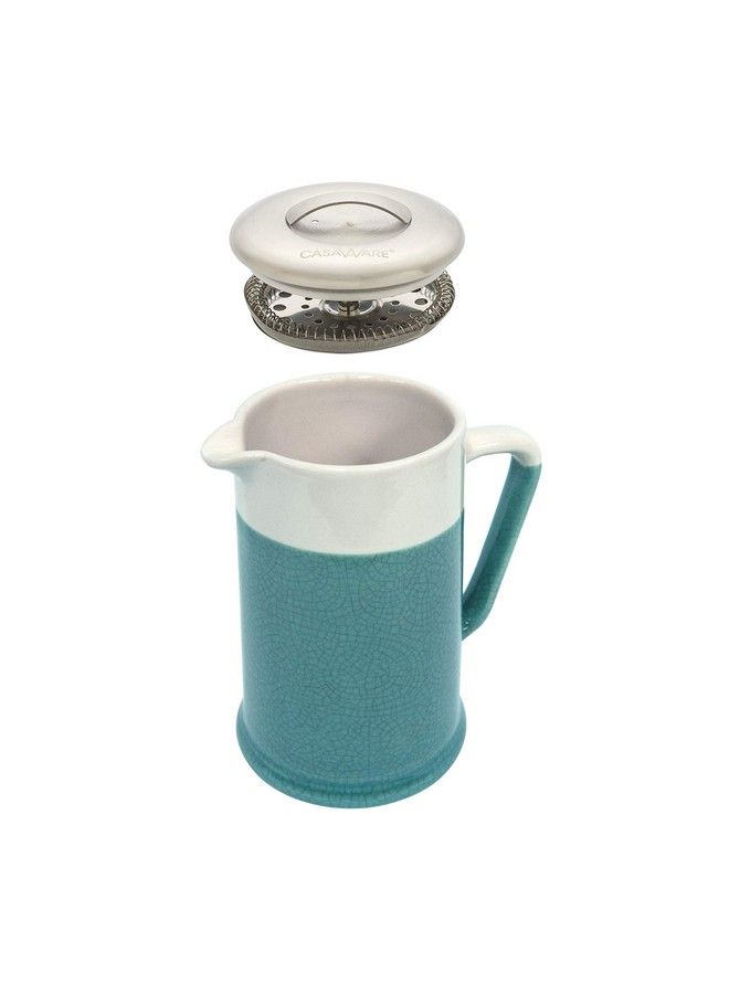 casaWare Crackled Glaze 24Ounce Premium White Stoneware Teapot With Stainless Steel Lid/Strainer (Turquoise) - Image 2