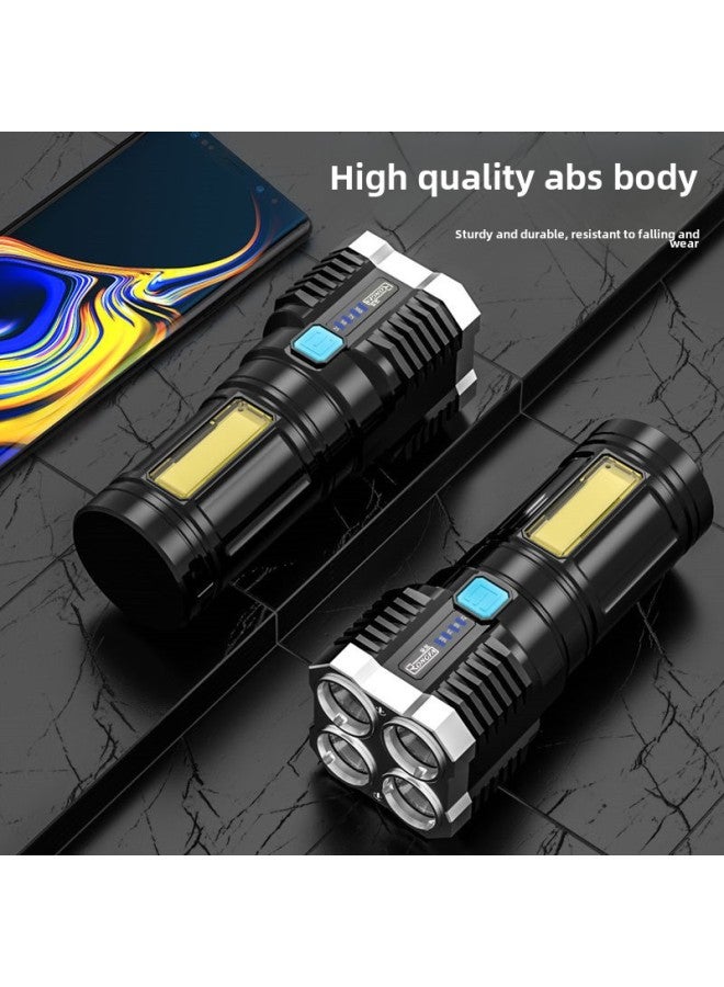 Four-head Bright Flashlight COB Side Light Portable Flashlight USB Charging With Spotlight Long-range-Color:S03 Four-light Source Flashlight (14500 Batteries) - Image 2