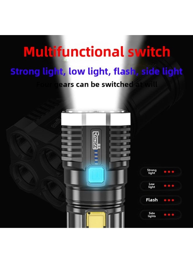 Four-head Bright Flashlight COB Side Light Portable Flashlight USB Charging With Spotlight Long-range-Color:S03 Four-light Source Flashlight (14500 Batteries) - Image 3