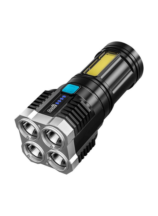 Four-head Bright Flashlight COB Side Light Portable Flashlight USB Charging With Spotlight Long-range-Color:S03 Four-light Source Flashlight (14500 Batteries) - Image 1