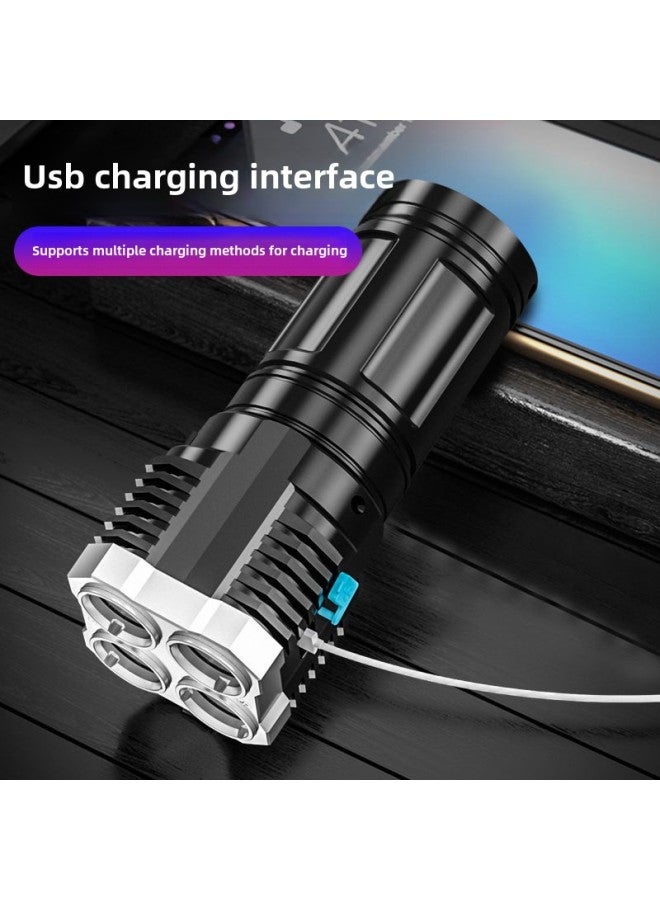 Four-head Bright Flashlight COB Side Light Portable Flashlight USB Charging With Spotlight Long-range-Color:S03 Four-light Source Flashlight (14500 Batteries) - Image 4