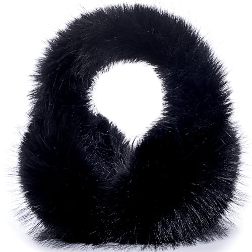 Mottico Winter Ear muffs for Women Girls, Fluffy Ear Warmer with Thick Faux Ear Covers, Foldable for Convenience! (Black) - Image 1