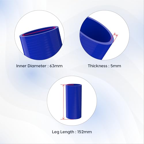 Endure 25 ID Straight Silicone Coupler Hose 63mm High Temp 4Ply Reinforced Length152mm Thickness5mm Intake Piping Couplers for High Performance Vehicles Automotive Silicone Hose Blue - Image 3
