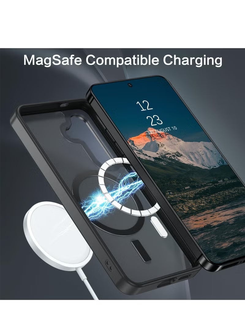 حافظة هاتف Samsung S25، متوافقة مع MagSafe، غطاء خلفي مغناطيسي شبه شفاف غير لامع ومقاوم للصدمات، ملحق مغناطيسي قوي، حماية من السقوط بمستوى عسكري، حافظة كاملة التغطية لهاتف Galaxy S25 5G (أسود) - Image 2
