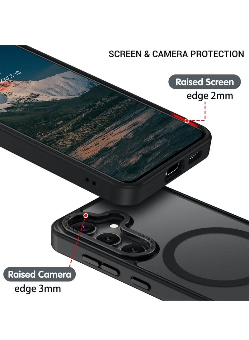 حافظة هاتف Samsung S25، متوافقة مع MagSafe، غطاء خلفي مغناطيسي شبه شفاف غير لامع ومقاوم للصدمات، ملحق مغناطيسي قوي، حماية من السقوط بمستوى عسكري، حافظة كاملة التغطية لهاتف Galaxy S25 5G (أسود) - Image 3