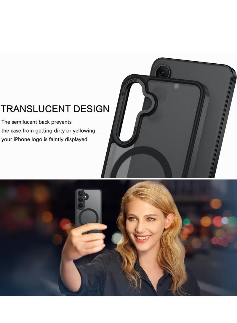 حافظة هاتف Samsung S25، متوافقة مع MagSafe، غطاء خلفي مغناطيسي شبه شفاف غير لامع ومقاوم للصدمات، ملحق مغناطيسي قوي، حماية من السقوط بمستوى عسكري، حافظة كاملة التغطية لهاتف Galaxy S25 5G (أسود) - Image 5