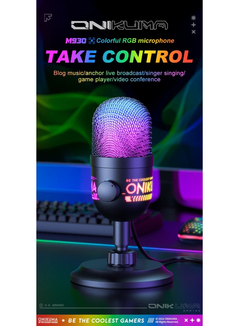ميكروفون ONIKUMA M930 Studio RGB يدعم التقاط 48KHz والمراقبة الذكية - Image 2