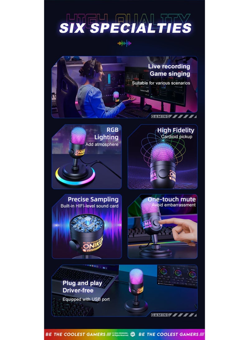 ميكروفون ONIKUMA M930 Studio RGB يدعم التقاط 48KHz والمراقبة الذكية - Image 3