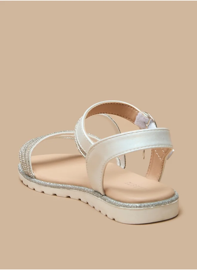 سيليست Girls' Embellished Flat Sandals with Hook and Loop Closure