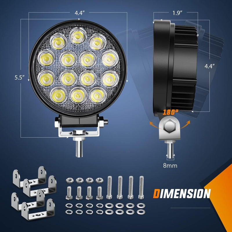 Nilight 4PCS 4.5Inch 42W Round Flood LED Off Road Lights with Wiring Harness Kit - Image 2