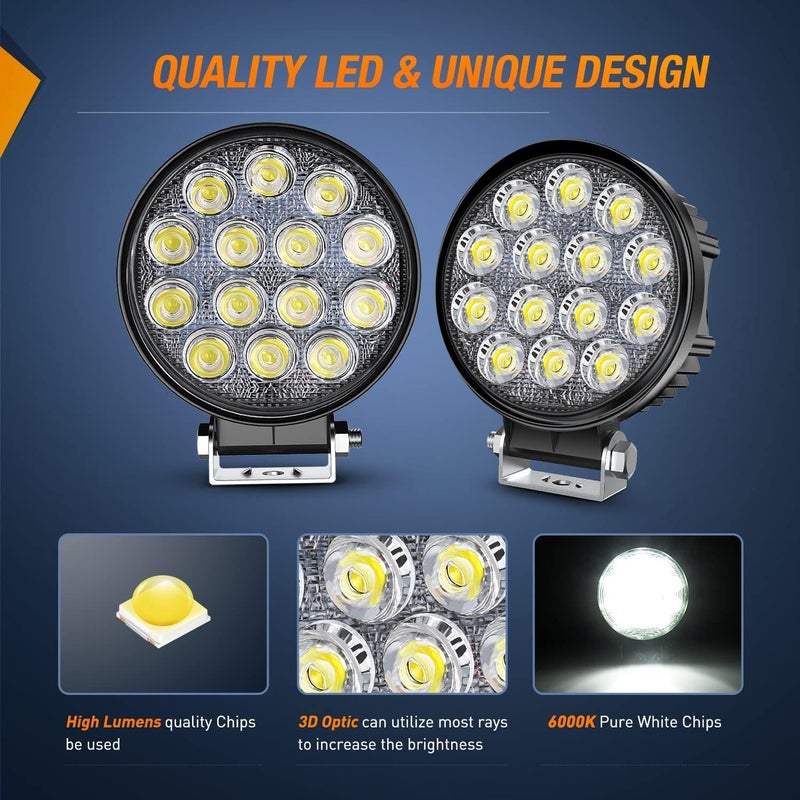 Nilight 4PCS 4.5Inch 42W Round Flood LED Off Road Lights with Wiring Harness Kit - Image 3