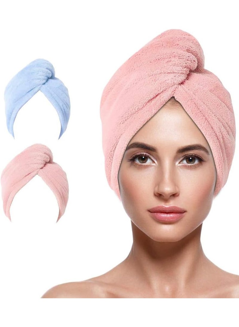 وهاواي 2psMicrofiber Hair Towel Wrap, Super Absorbent Fast Drying Hair Turban soft, Anti Frizz Hair Wrap Towels for Women Wet Hair, Curly, Longer, Thicker Hair(Pink&Blue) - Image 1