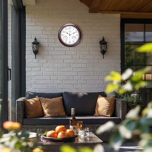 Lafocuse Outdoor Wall Clocks Waterproof with Thermometer for Patio, 12 Inch Hygrometer Wall Clock Silent Battery Operated for Kitchen Bathroom Garage - Image 4