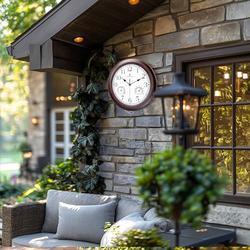 Lafocuse Outdoor Wall Clocks Waterproof with Thermometer for Patio, 12 Inch Hygrometer Wall Clock Silent Battery Operated for Kitchen Bathroom Garage - Image 5