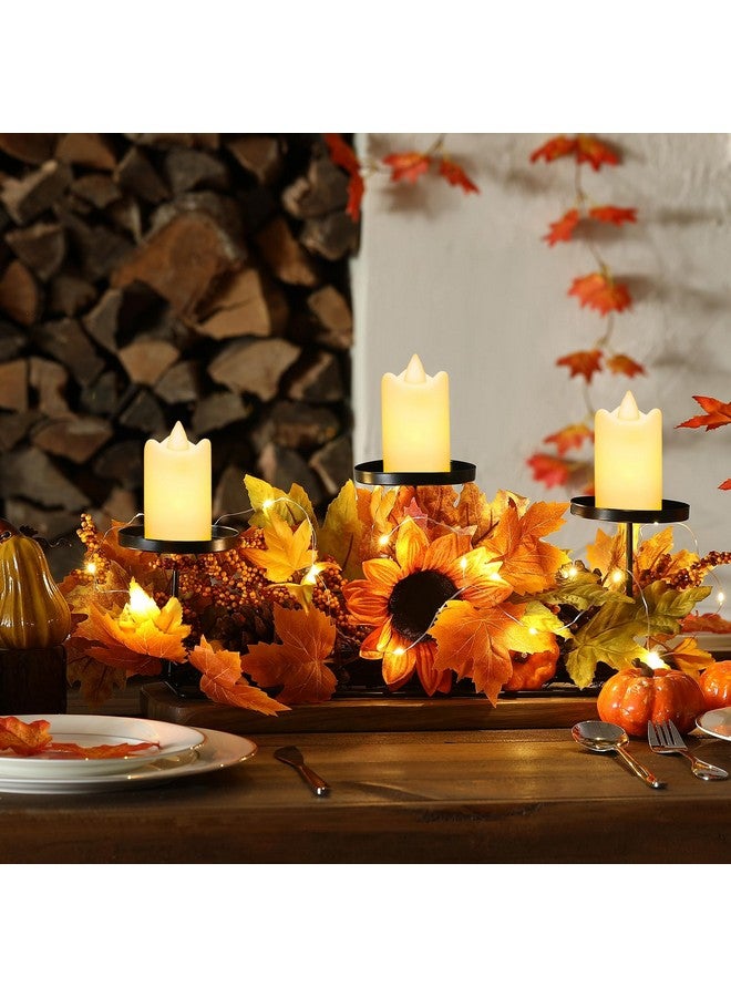 meekoo Fall Harvest Centerpiece Thanksgiving Candle Holders with 3 LED Candles and 1 String Lights, Maple Leaves Sunflower Centerpiece with 3 Candle Holders for Tables Autumn Fall Decorations  - Image 3