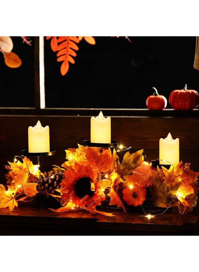 meekoo Fall Harvest Centerpiece Thanksgiving Candle Holders with 3 LED Candles and 1 String Lights, Maple Leaves Sunflower Centerpiece with 3 Candle Holders for Tables Autumn Fall Decorations  - Image 1