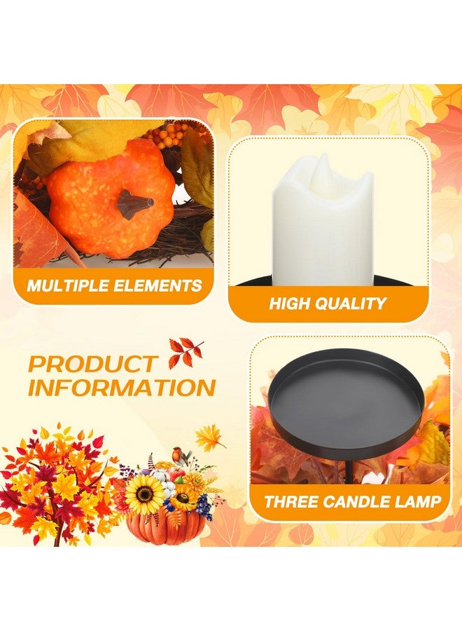 meekoo Fall Harvest Centerpiece Thanksgiving Candle Holders with 3 LED Candles and 1 String Lights, Maple Leaves Sunflower Centerpiece with 3 Candle Holders for Tables Autumn Fall Decorations  - Image 4