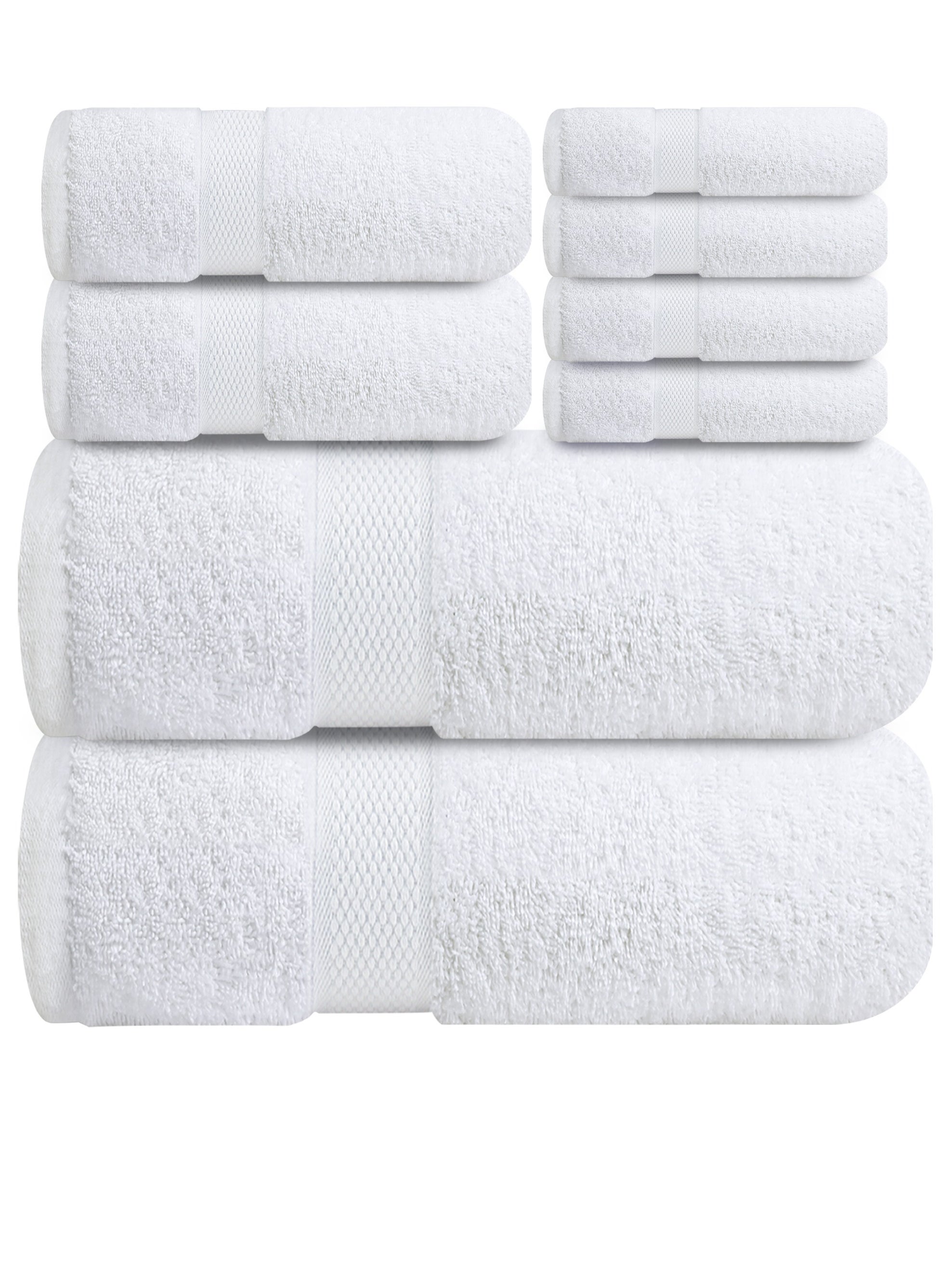 Premium White Bath Towels Set - [Pack of 8] 100% Cotton Highly Absorbent 2 Bath Towels, 2 Hand Towels and 4 Washcloths - Luxury Hotel & Spa Quality Bath Towels for Bathroom by Infinitee Xclusives 