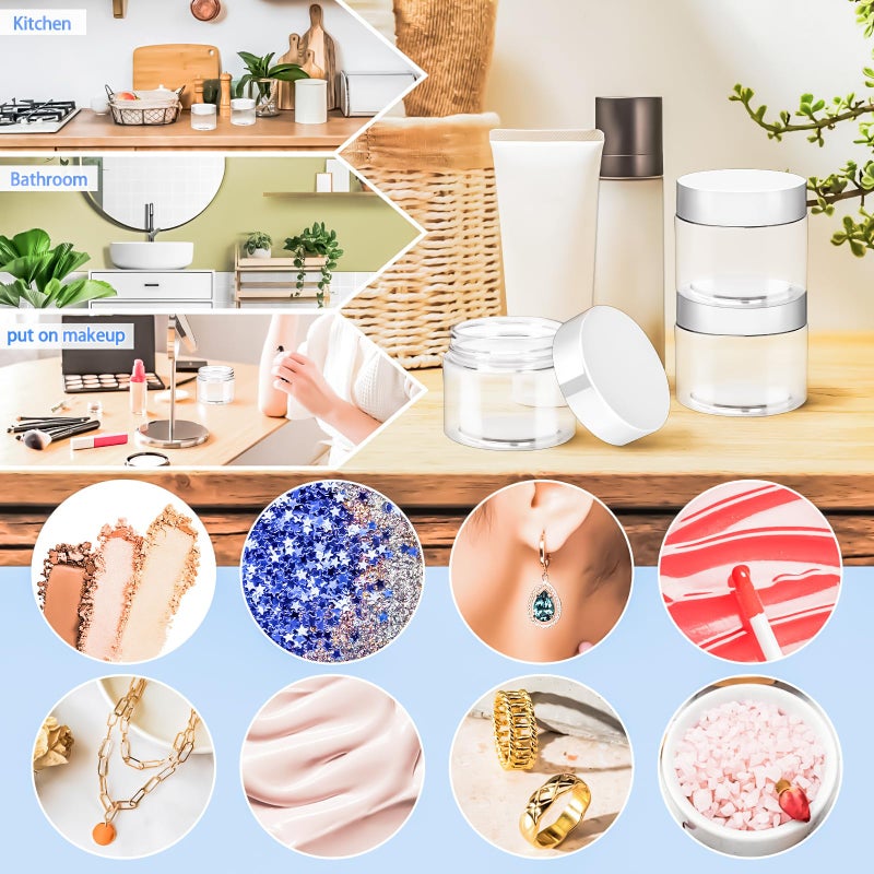 MotBach 10 Pack 6oz Plastic Jars with Lids, 180ml Round Clear Cosmetic Containers Makeup Jars, Travel Size Container Jar for Sample Lotion Cream Eyeshadow Powder Slime Ointment Salve Balm Storage - Image 5