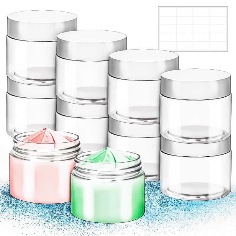 MotBach 10 Pack 6oz Plastic Jars with Lids, 180ml Round Clear Cosmetic Containers Makeup Jars, Travel Size Container Jar for Sample Lotion Cream Eyeshadow Powder Slime Ointment Salve Balm Storage - Image 1
