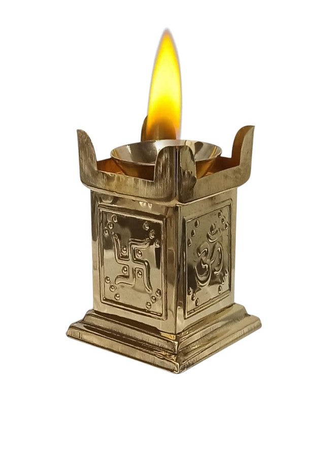 ATRANGEE Bystreet artisans Brass Tulsi Diya for Pooja with Engraved Om swastik Symbols Tulsi Diya Oil Lamp, Traditional Design, Deepak for Home Decor 6.5x6.5x8.5 cm, 85g - Image 3