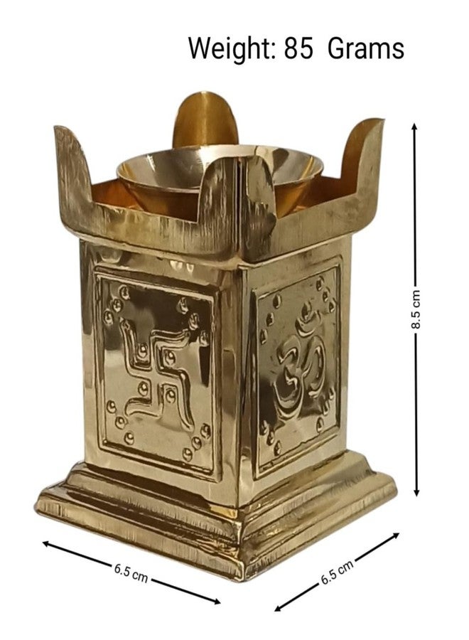 ATRANGEE Bystreet artisans Brass Tulsi Diya for Pooja with Engraved Om swastik Symbols Tulsi Diya Oil Lamp, Traditional Design, Deepak for Home Decor 6.5x6.5x8.5 cm, 85g - Image 5