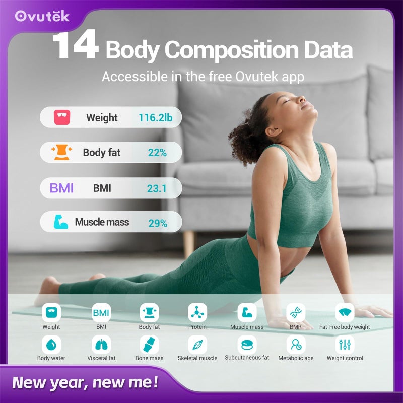 Ovutek Smart Scale for Body Weight, Digital Bathroom Scale BMI Weighing Body Fat Scale, Accurate Body Composition Scale Monitor for People's Health with Smartphone App, Compact Size, 400lb - Image 2