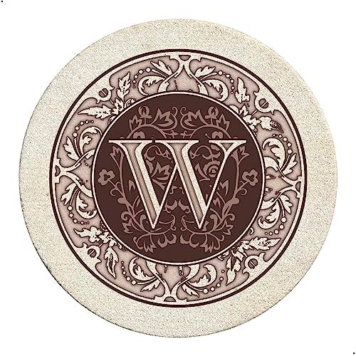 Thirstystone Monogram Letter W Natural Sandstone Coaster 4 Pack Manufactured in The USA Decorative Absorbent Easily Wipes Clean - Image 1