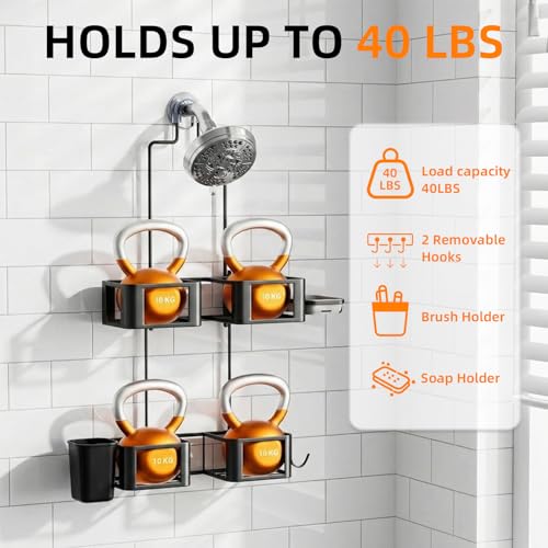 Epicano Hanging Shower Caddy for Handheld Showerheads, Anti-Swing Overhead ShowerCaddy with Removable Hooks & Holders for Razor, Sponge, Soap & Toothbrush, Stainless Steel, Black - Image 4