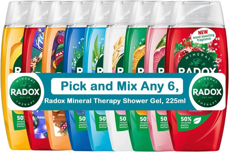 Radox Mineral Therapy Shower Gel Pick and Mix Any 6x 225ml Fresh Clean Skin Nourishing Body Wash with Aromatherapeutic Scents Herbs Body Wash for Men and Women Choose from 7 Fragrance Options