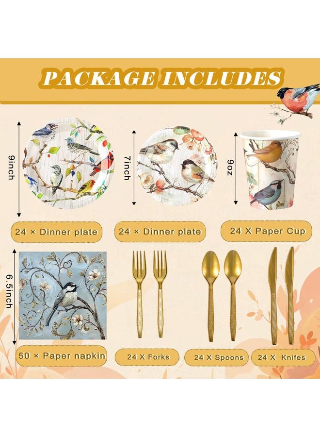 Yoande 194 Pcs Fox Duck Bird Theme Birthday Party Supplies Woodland Animal Face Paper Dessert Plates Knives Forks Spoons Cups Napkins for Kids Girl Boy Baby Shower Tableware Set Serves 24 (Bird) - Image 2