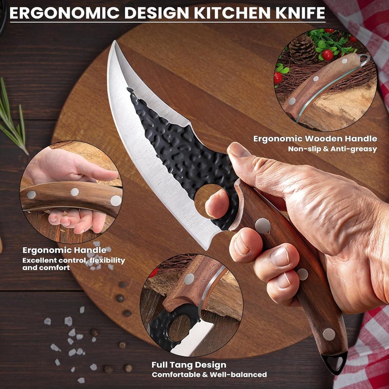 MDHAND Chef Knife - Hand Forged Butcher Knives with Sheath & Gift Box, High Carbon Steel Viking Knives, Meat Cutting Knife for Kitchen, Japanese Chef Knives for Camping, Outdoor, BBQ, Gifts for Men - Image 5