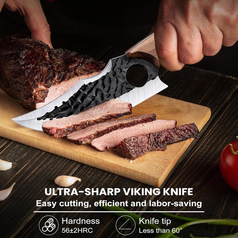 MDHAND Chef Knife - Hand Forged Butcher Knives with Sheath & Gift Box, High Carbon Steel Viking Knives, Meat Cutting Knife for Kitchen, Japanese Chef Knives for Camping, Outdoor, BBQ, Gifts for Men - Image 3
